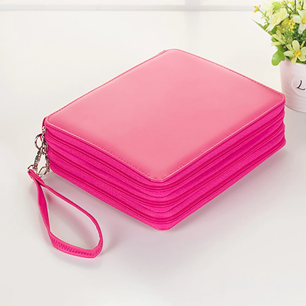 

168 Slots PU Leather With Zipper Multifunctional Gift Pen Bag Solid Office Oraganizer Pencil Case Large Capacity School Supplies