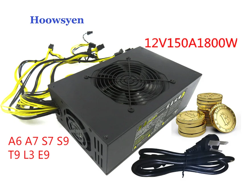 Riser Mining case eth DASH 12V 150A 1800W power supply ATX miners RX 470 480 RX