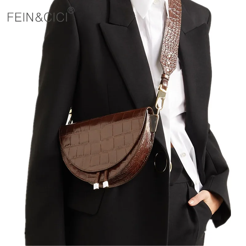 Saddle bag animal print alligator leather bag round handbag women vintage half moon bags 2019 new ins fashion drop shipping