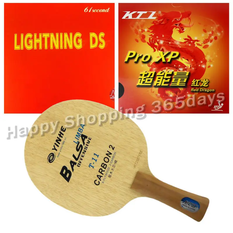 

Combo Racket Galaxy YINHE T-11+ with 61second Lightning DS and KTL Pro XP Red Dragon Shakehand long handle FL