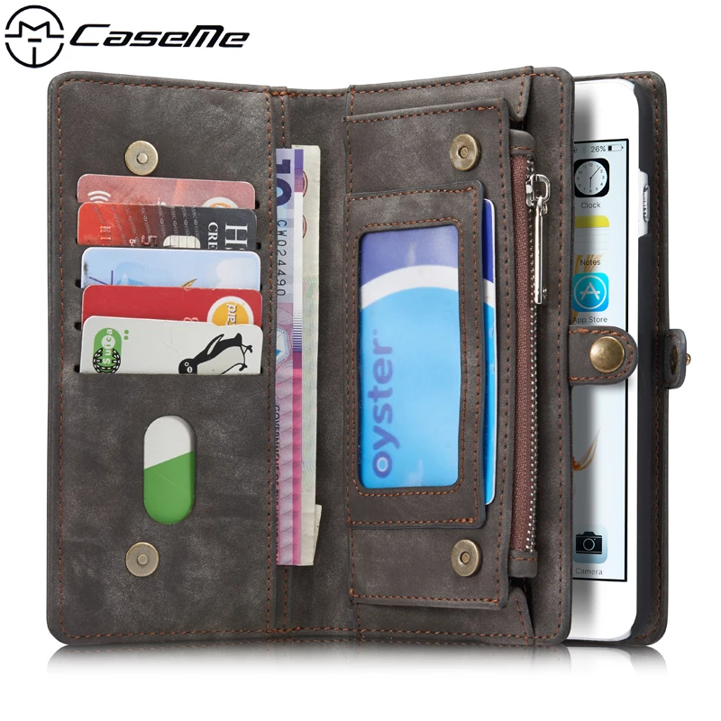 

For Apple iPhone 6 Plus Cover 5.5'' 6S Plus Retro Leather Case with Zipper Wallet Card Multifunction Magnetic Phone Back Cover