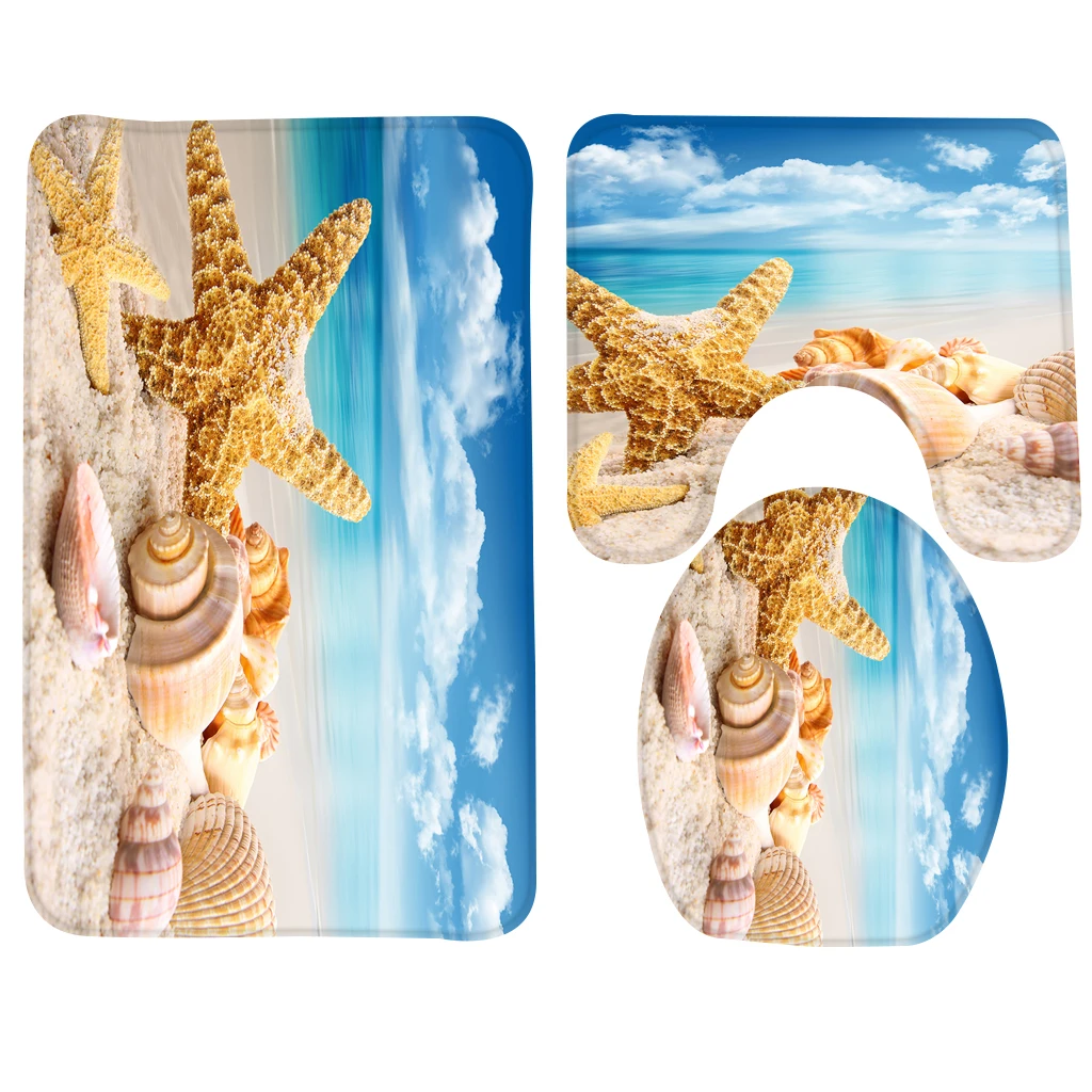 2019 Bathroom Mat Set Beach Starfish Sea Shell Pattern Bath Anti 3pcs Bathroom Mat Set Beach Starfish Sea Shell Pattern Bath Anti Slip Rug And Toilet Products