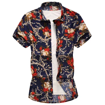 

2019 Summer New Mens Casual Hawaiian Flower Shirt Fashion Personality Pattern Short Sleeve Shirt Male Clothing Trend Beach Shirt