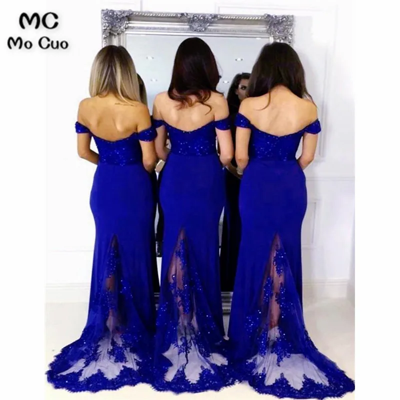 Elegant Off The Shoulder Jersey Mermaid Bridesmaid Dresses Lace Appliques43455