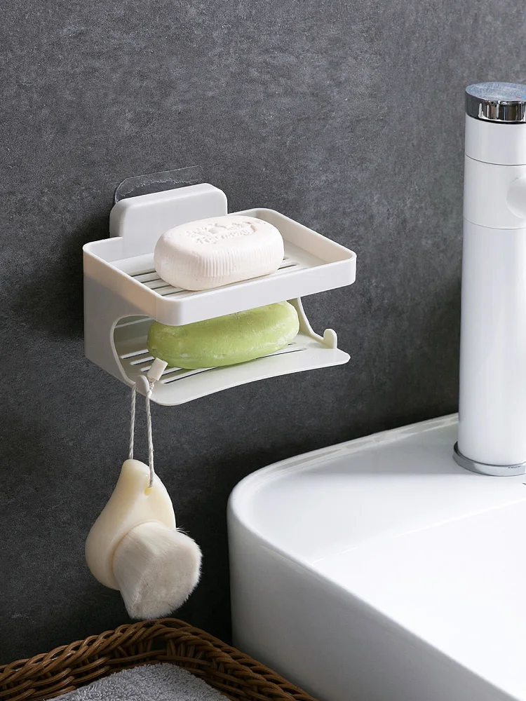 Double layer Soap Box Punch free Installation Kitchen Shelf Sponge Rack