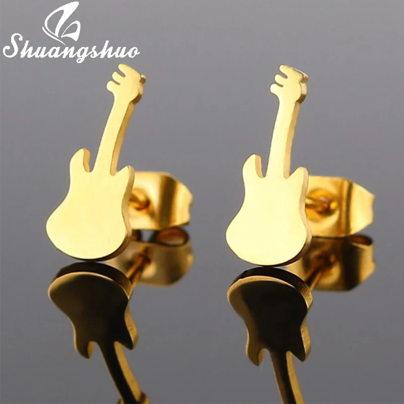 

Shuangshuo Cute Guitar Violin Shape Stud Earrings Stainless Steel Musical Instruments Design Earrings Best Gift For Music Lover