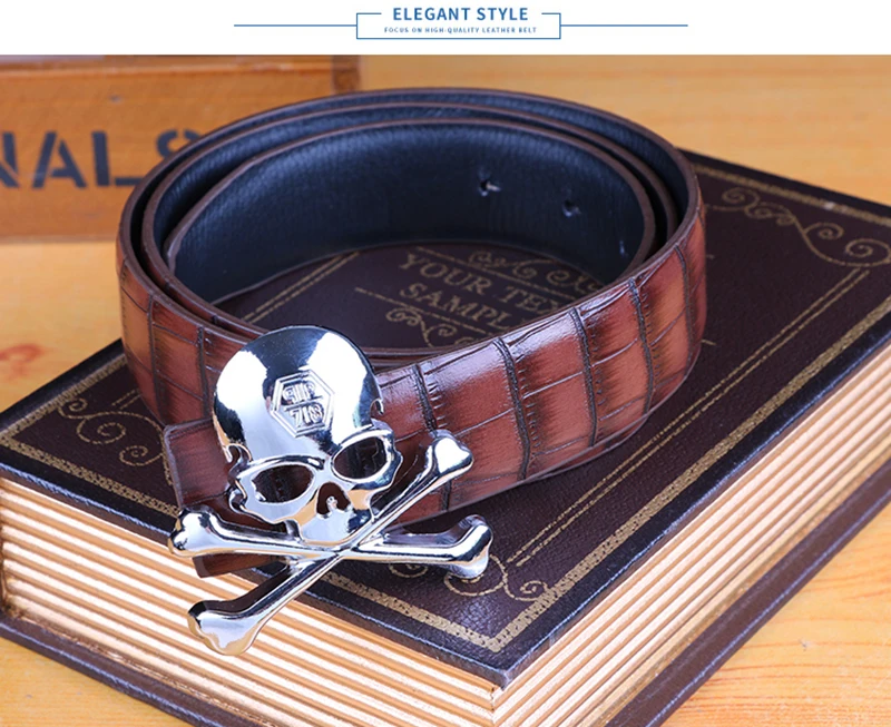 CINGHI LUSSO кожаный поясной ремень Череп гладкая Пряжка длинный пояс ...