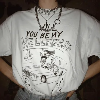 

Goth Aesthetic White Tops Print T-shirts Female Gothic Loose Summer 2019 Harajuku Streetwear Tees T-shirt Women O-neck Fashion