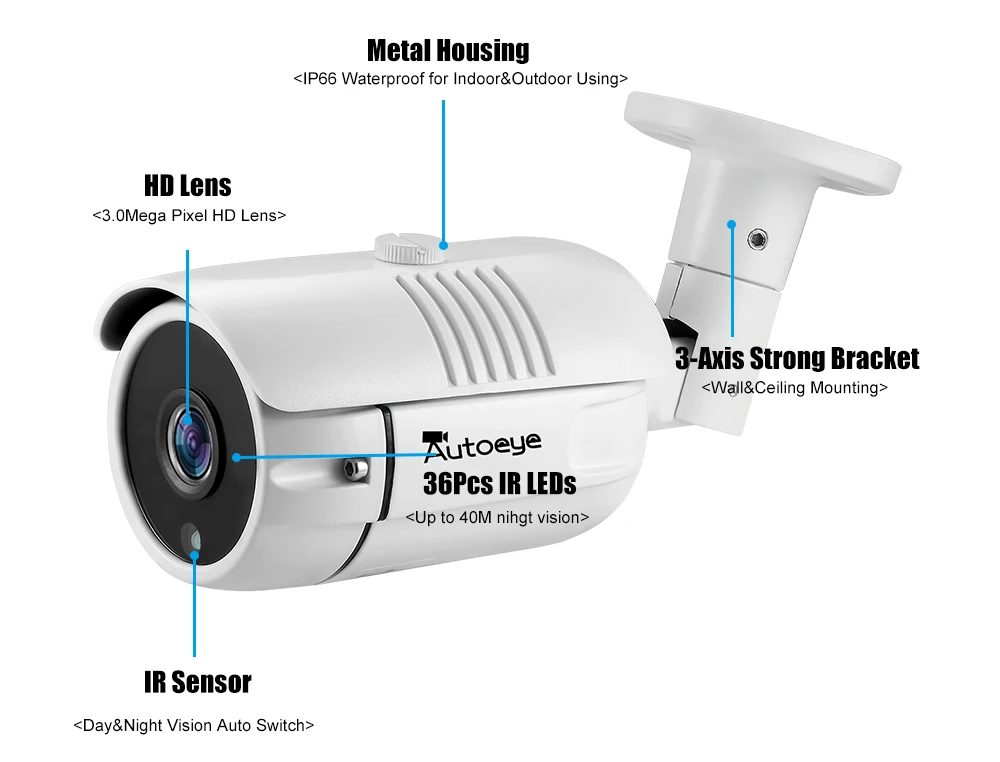 Autoeye AHD камера 1080P sony IMX323 2MP камера видеонаблюдения ИК ночного видения 30 м наружная Водонепроницаемая камера видеонаблюдения