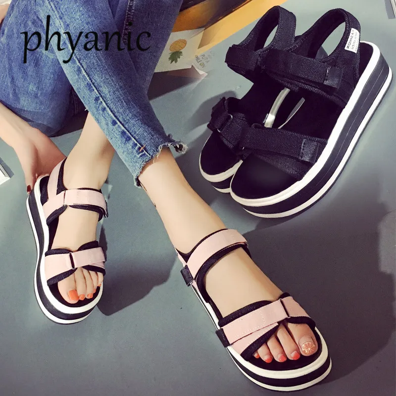 

Phyanic 2018 Summer Korean muffin Open Toe women sandals with platform Wedge sandals simple shoes Casual students Summer Shoes