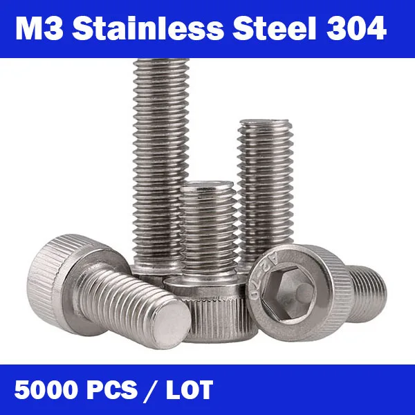 

5000Pcs M3*3-40mm DIN912 304 Stainless Steel Hexagon Socket Head Cap Screws Hex Socket Screw Metric Bike Screw