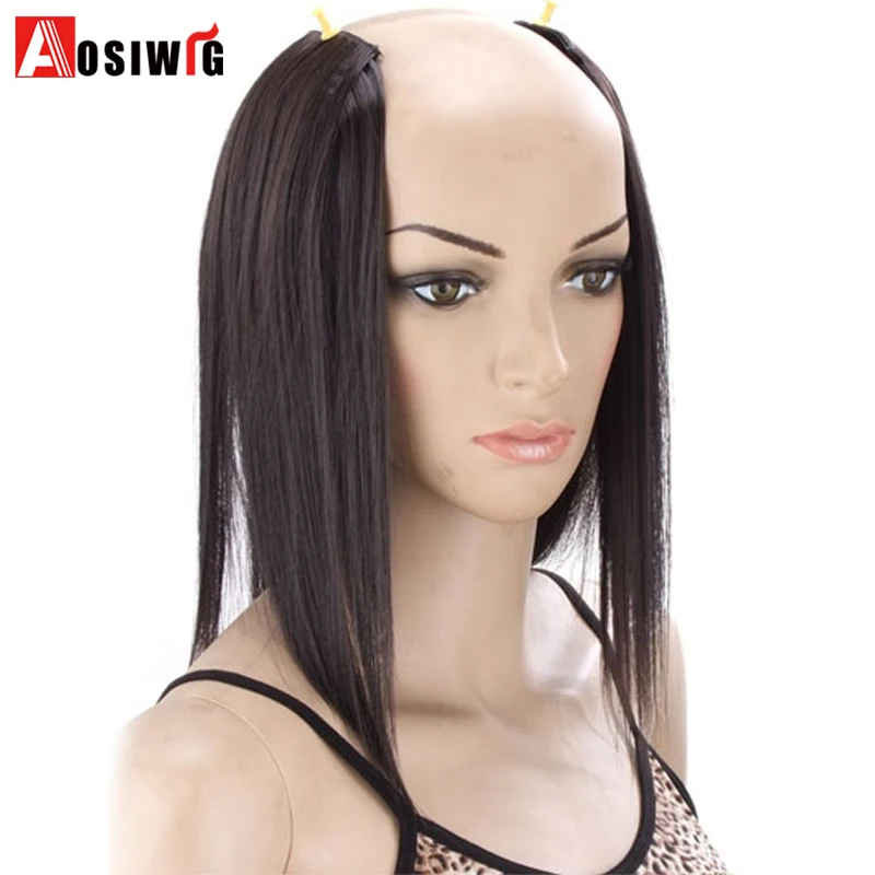 

Long Straight 3 Clip in 1 Pieces Hair Extension Black Heat Resistant Synthetic Fake Hairpiece Hairstyles Women AOSIWIG