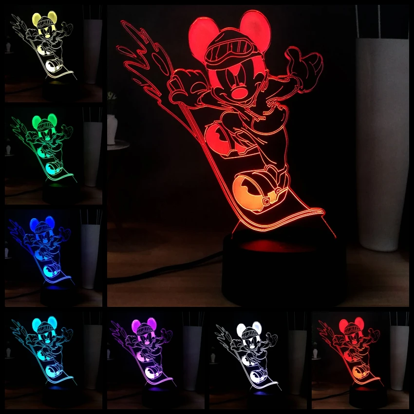 Светодиодный ночник с милым мультяшным Микки-скутером, 7 цветов, меняющая вспышку, украшение дома, 3D иллюзия, атмосферная лампа, настольная лампа
