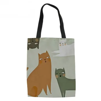 

THIKIN Cute Cat Cartoon Hand Bags for Women Cotton Linen Shoulder Bags Cats Girls Tote Bags Ladies Large Capacity Shopping Bag