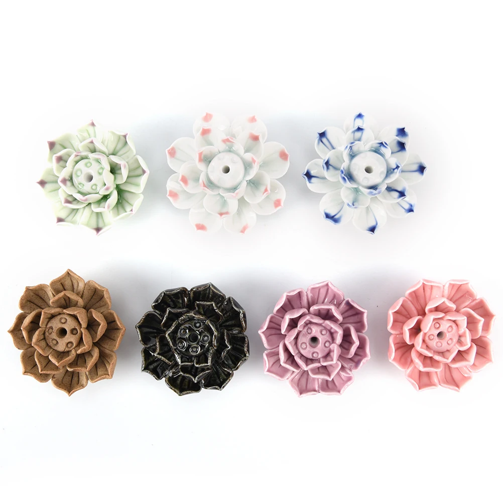 

Lotus Flower Shape With 1/3 Holes Adeeing Ceramic Incense Burner Stick Holder Lotus Incense Burner Ash Catcher Plate 5.5 * 2.8cm