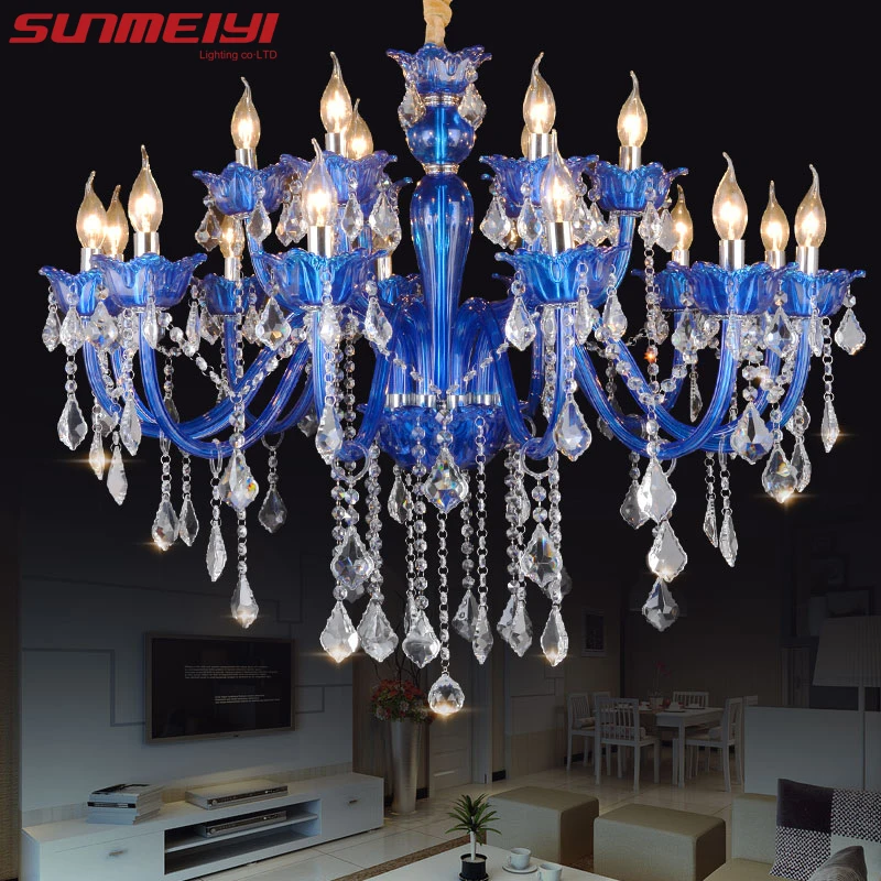 

New Modern Blue crystal chandeliers for Living room Bedroom indoor lamp K9 crystal lustres de teto ceiling chandelier