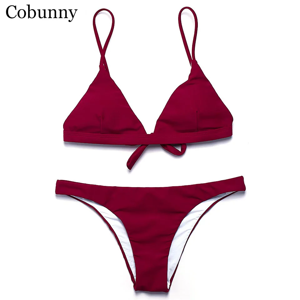 COBUNNY 2017 Brazilian bikini solid color women swimwear low waist swimsuit padded beach wear bathing suits
