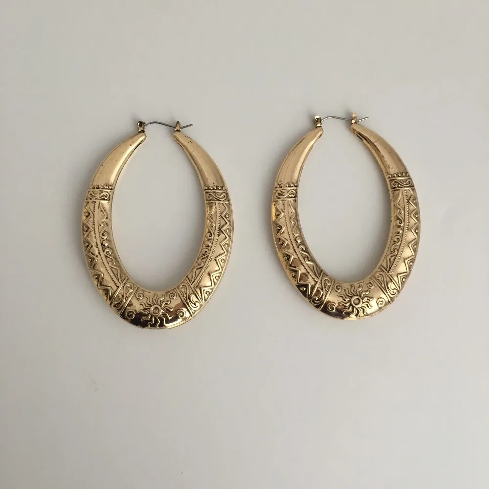 

TRENDY EARRINGS ANTIQUE GOLD COLOR PLATING TEXTURED HOOP EARRINGS FOR WOMEN GIRL