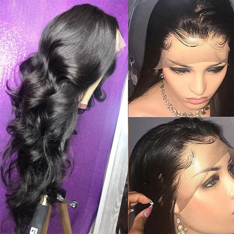 TRANSPARENT Full Lace Wig With Baby Hair Body Wave Glueless Brazilian Human Hair Wigs For Women Black Pre Plucked 130% Remy Wigs