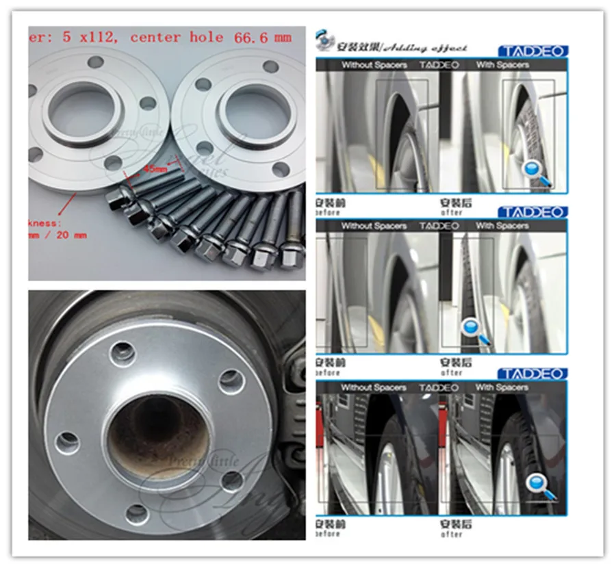 1 pair (2 pieces), 5 x112 hole 66.6 mm, wheel adapter, spacers