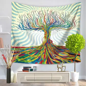 

CAMMITEVER Colorful Tree Indian Mandala Wall Hanging Tapestry Polyester Bedspread Throw Blanket Picnic Cloth Home Decoration