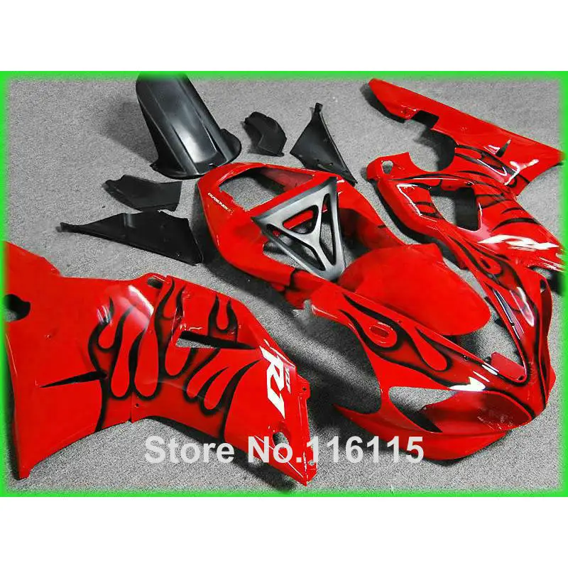 

Free customize fairings set for YAMAHA YZF R1 2000 2001 black flames red ABS fairing kit R1 00 01 Injection molding 3185