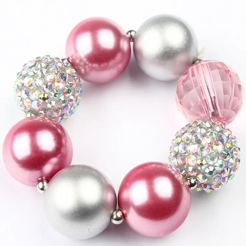 Kids Girls Cute Bracelet Bangle Girl Chunky Rhinestone Beads Bubblegum Strand Bracelets Baby