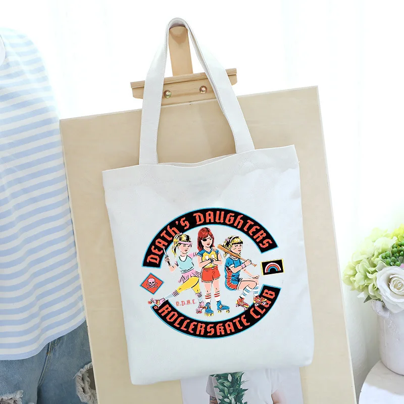 

Large Capacity Death's Daughters Roller Skate Club Canvas Tote Bag Women Students Summer Gift Letter Print Fashion Shoulder Bags