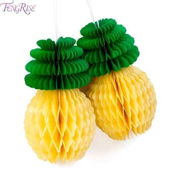 

FENGRISE Pineapple Honeycomb Table Centerpiece Ananas Decoration Fruit Paper Lantern Luau Party Home Decoration Accessories