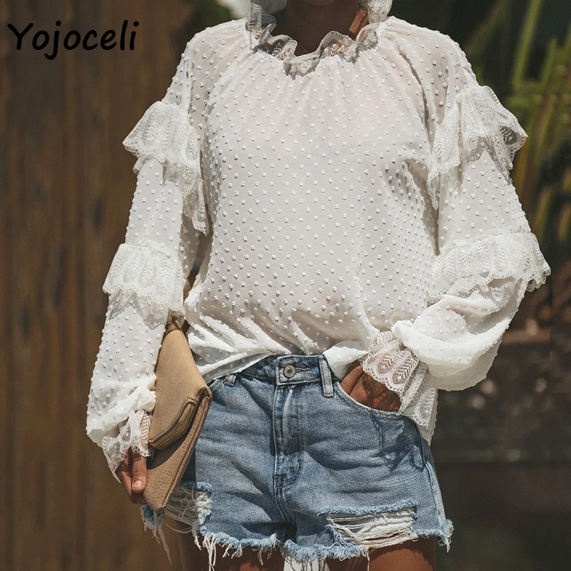 Otoño Invierno 2018! blusas de gasa de encaje de yojocari, camisa de mujer de manga larga, camisa de Jacquard, blusas bohemias femeninas| Blusas y camisas| - AliExpress