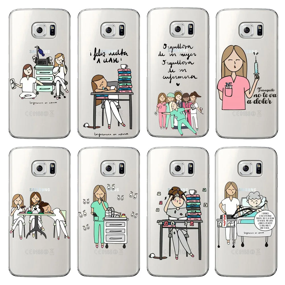 

Spain Cute Cartoon Medicine Nurse Doctor Dentist Soft TPU Case For Samsung A3 A5 A7 2017 A6 A8 2018 clear Silicone Coque Cover