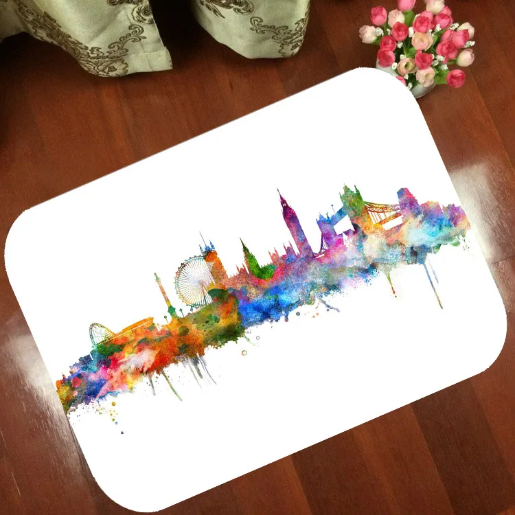 Mats Anti Slip Floor Mat Watercolor London Skyline cartoon Carpet Printed Pattern Rug for Bathroom Door Living Room | Дом и сад