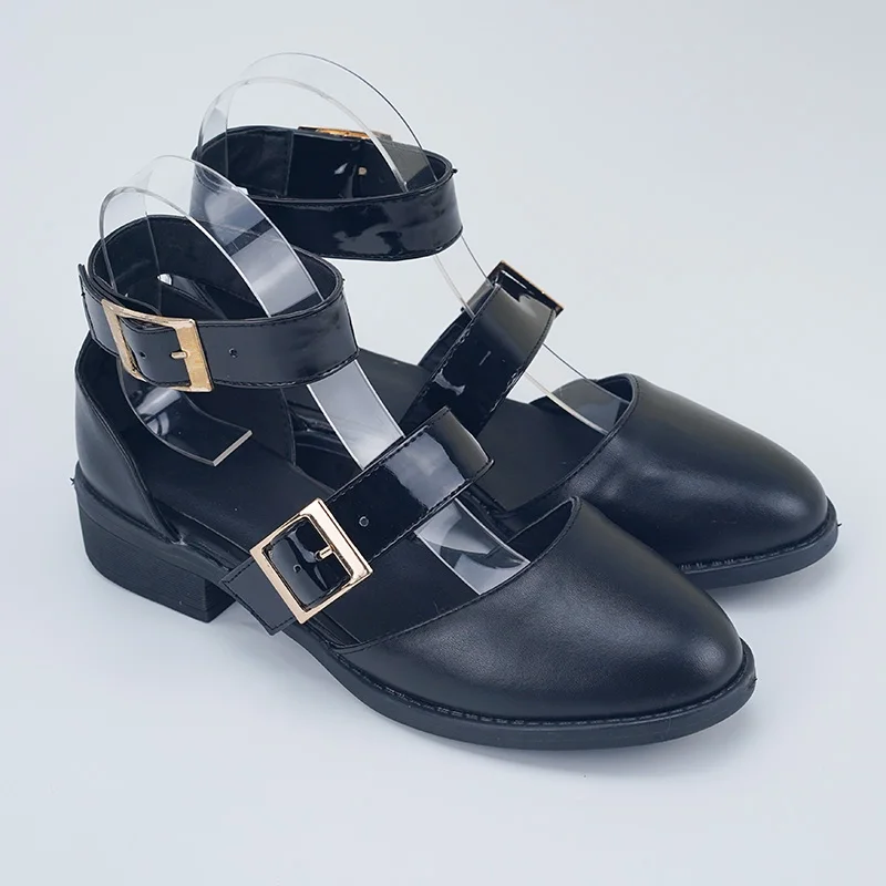 Женские босоножки; Новая женская обувь; женские летние удобные сандалии с пряжкой на ремешке; женские сандалии на плоской подошве без застежки - Цвет: black