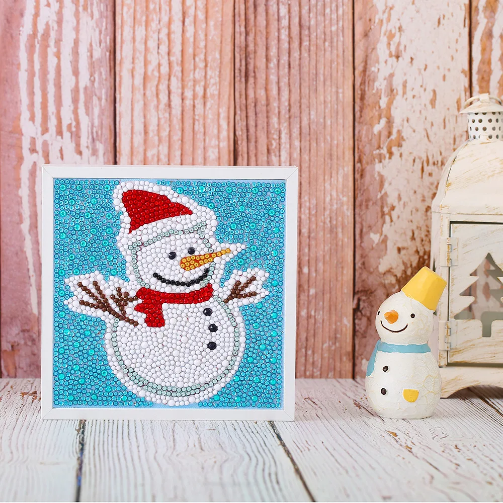Рождественский Набор алмазной вышивки крестиком мозаики с рамкой для детей ручной работы DIY мультфильм животное развивающие рождественские подарки - Цвет: Snowman
