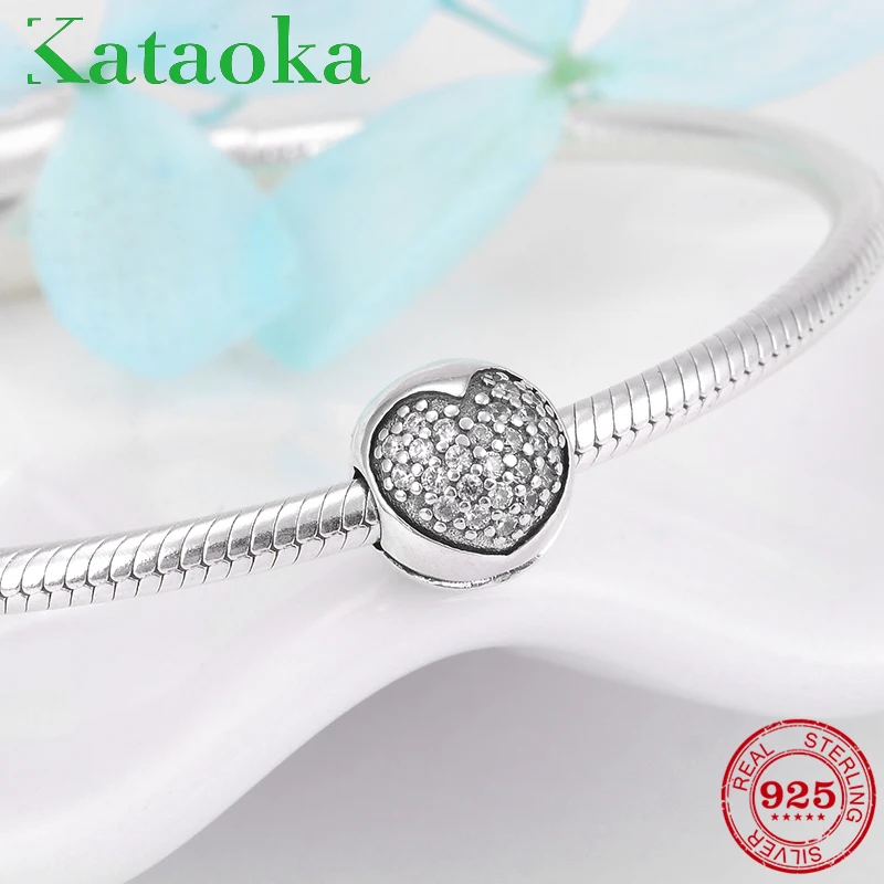 

New 925 Sterling Silver charming Heart shape clips Lock CZ beads Fit Original Pandora Charm Bracelet Jewelry making