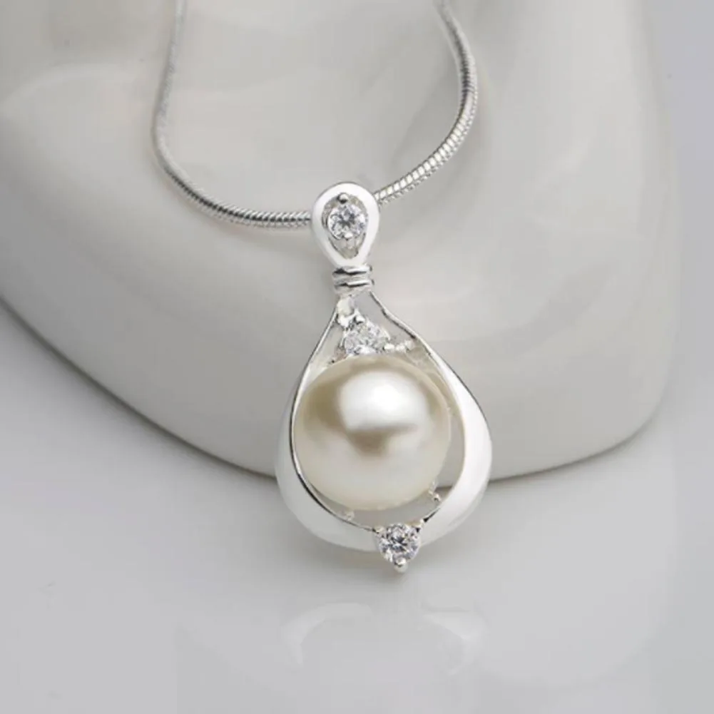 

2019 Hot Elegant Silver Color Simulated Pearl Pendant Necklace 18inch Lady Gift Mother Women Wholesale