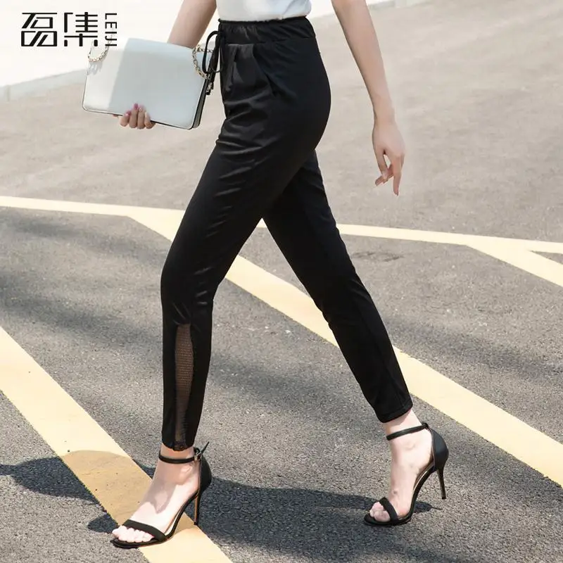 

Harem Pants Casual Loose Summmer High Waist Plus Size Hollow Thin Drawstring Ankle-length Trousers