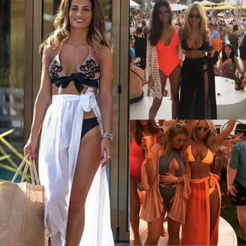 

Women Swimwear Bikini Cover Up Swimwear Sheer Beach Maxi Wrap Sarong Solid Pareo Dress 2019 New in Fashion
