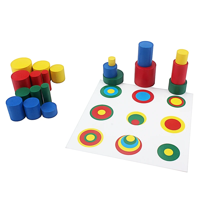 Wooden Toys Montessori 20Pcs Colorful Block Toy with Cards Color & Shapes Eudcational Toys for Children Kids 3 to 4 Years Old 3