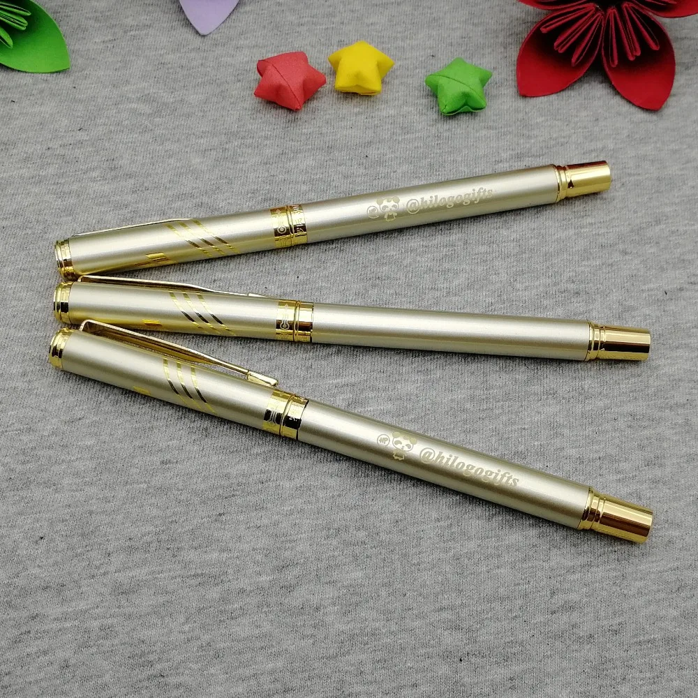 

Gold design rollerball pen with blue ink or black ink to choose you can custom your logo brand on the pen body one color logo