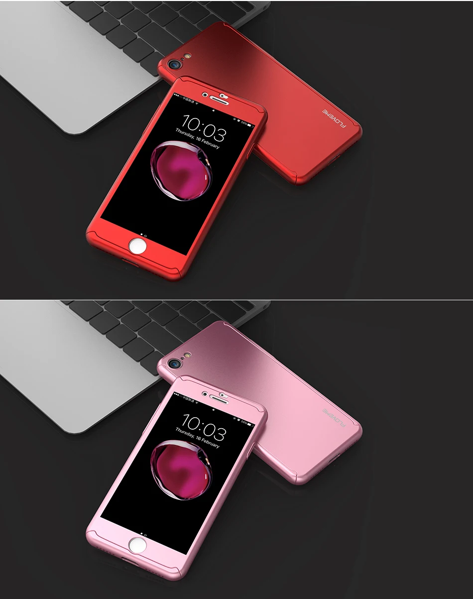 FLOVEME 360 Degree Full Cover Hard PC Case For iPhone 6 7 6S Plus Front Clear Glass Film Hybrid Armor Coque For iPhone 6 7 Plus (11)