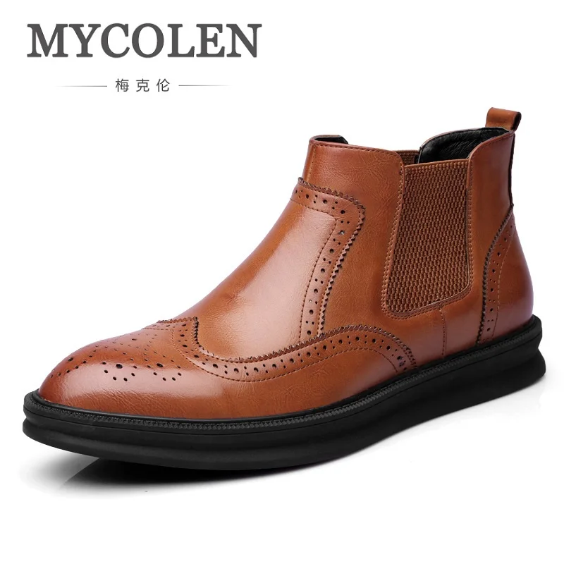 

MYCOLEN Hot Sale Luxury Fashion High Fall Shoes Men Booties Ankle Male Boots Platform British Style Comfortable Brogue Shoes