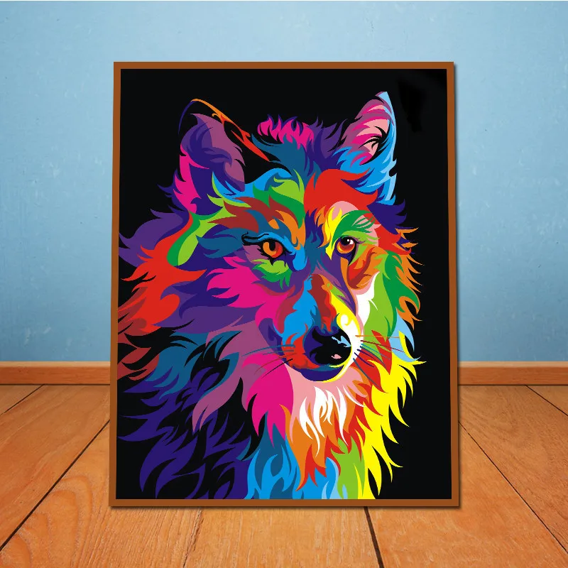 New Colorful Animal Wolf Inkjet Painting By Numbers Nordic Wall ...