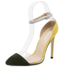 new fashion Pointed Shallow mouth women High heeled shoes Thin heels Rubber sheet spell color sandals Sexy party pump size35-40