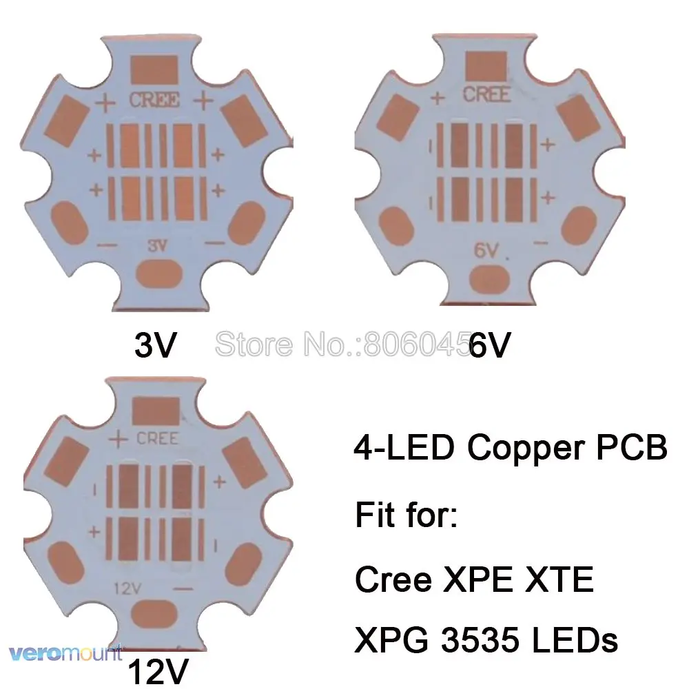 

20mm Fulll Copper PCB Base Plate Circuit Board 3V 6V 12V LED Heatsink PCB Only for 4LEDs CREE XPE XPG XTE 3535 LEDs