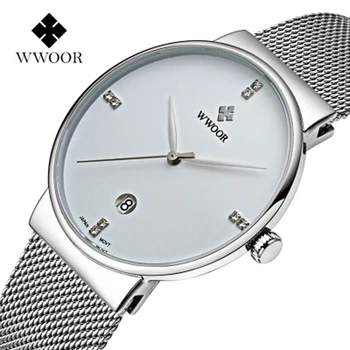 

WWOOR Business Watch Men Fashion Silver Stainless Steel Strap Quartz Watches Men Waterproof Date Clock Mate Men's Wrist Watch