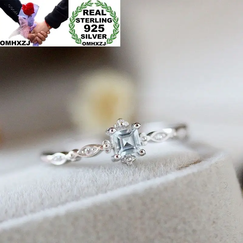 

OMHXZJ Wholesale European Fashion Woman Girl Party Wedding Gift Slim White Square AAA Zircon 925 Sterling Silver Ring RR151