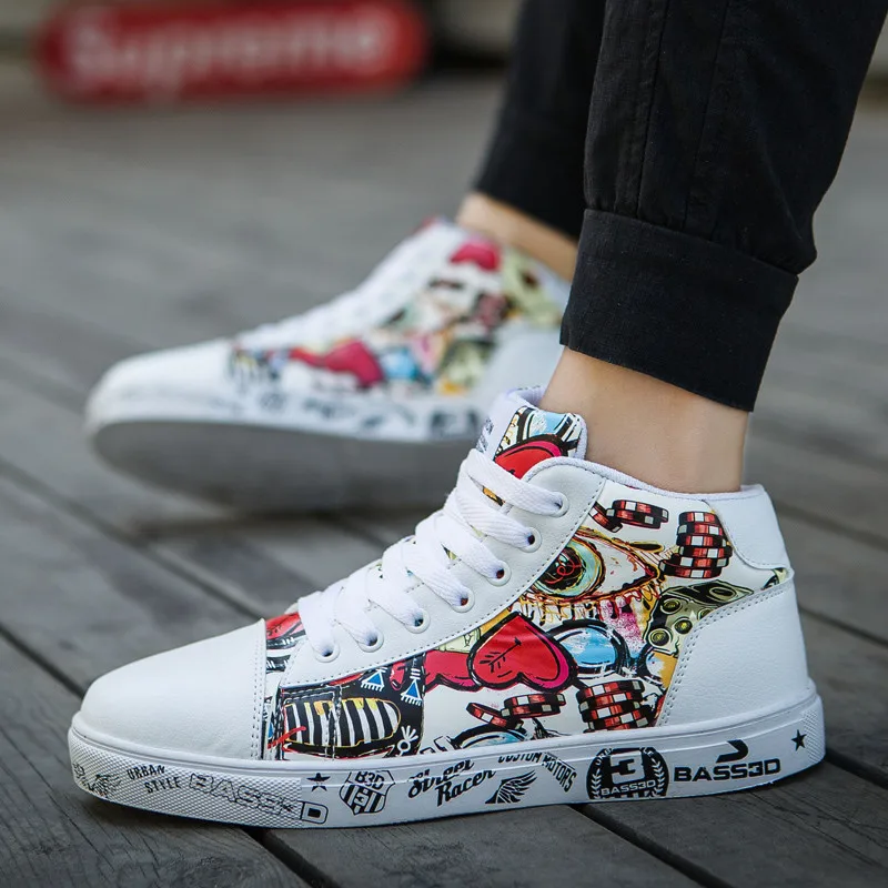 

Men and Women High To Help Skateboarding Shoes Outdoor Waterproof Lace Womensneakers Flat Knitted Wear Anti slip Hip hop Shoes-i