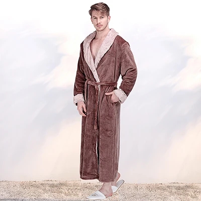 Новинка, зимний удлиненный теплый фланелевый Халат для мужчин и женщин, роскошный меховой банный халат, мягкий шелковый халат, мужские халаты - Цвет: Men Coffee