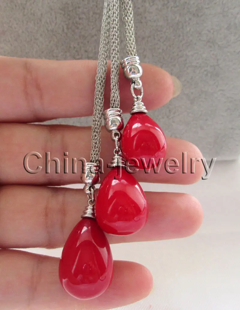 

FREE SHIPPING>>>@@ Beautiful 24" 3bead 15-18-20mm red coral color drip sea shell pearl necklace @^Noble style Natural Fine jewe